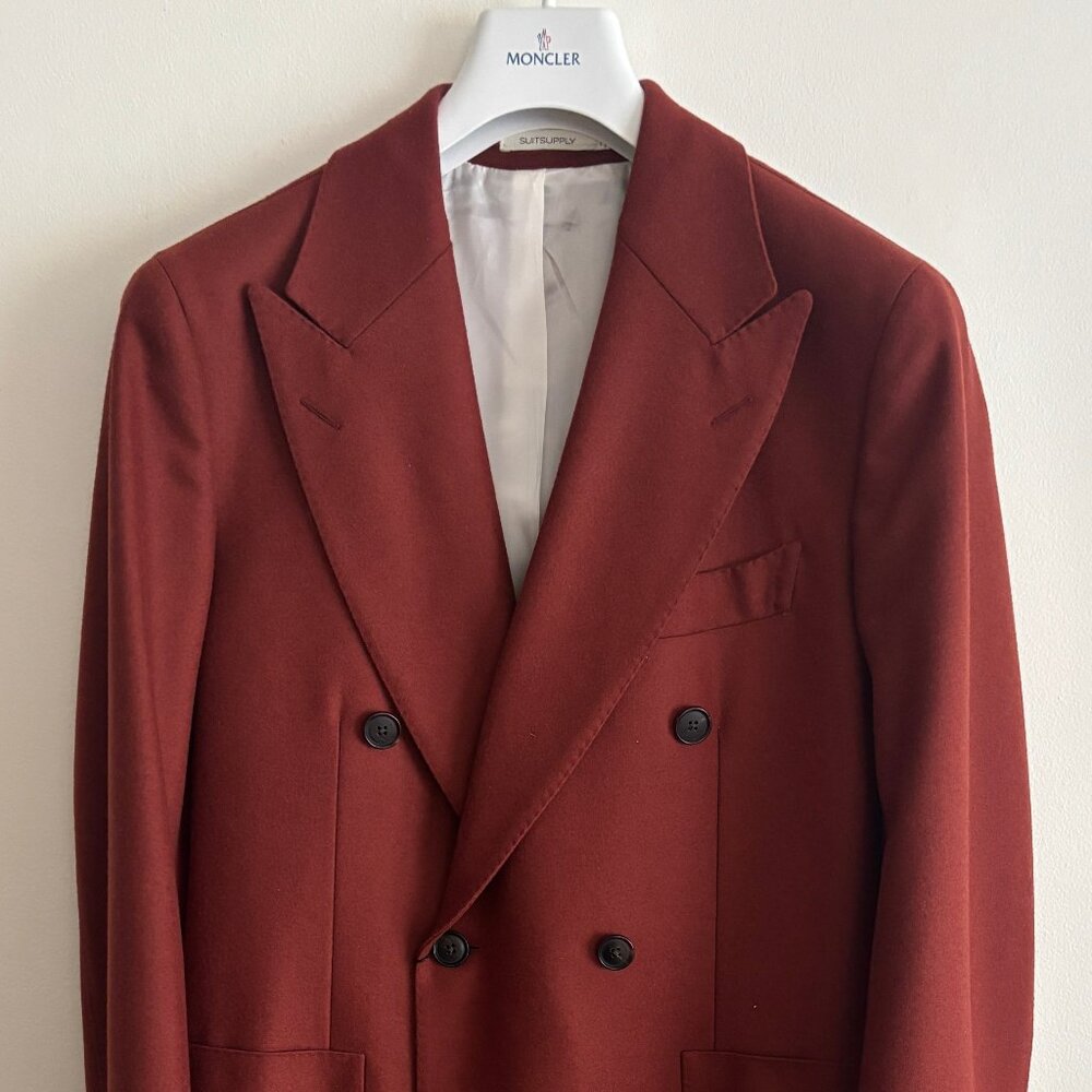$800 Suitsupply Red Wool Lavello Patch Double Breasted Overcoat -38 Small/Medium